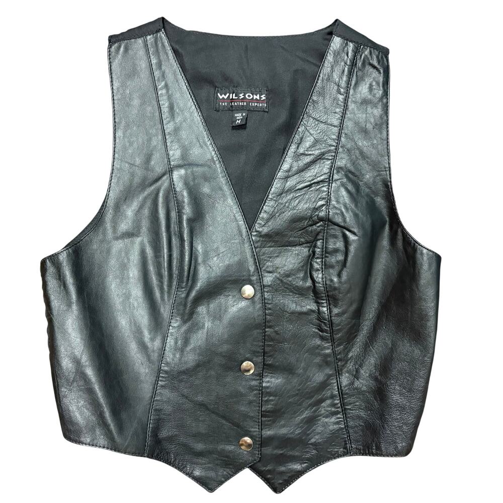 Vintage 90s Wilsons Black Leather Vest